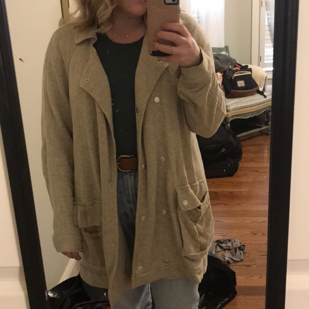 Free People Notched Lapel Knit Slouchy Peacoat